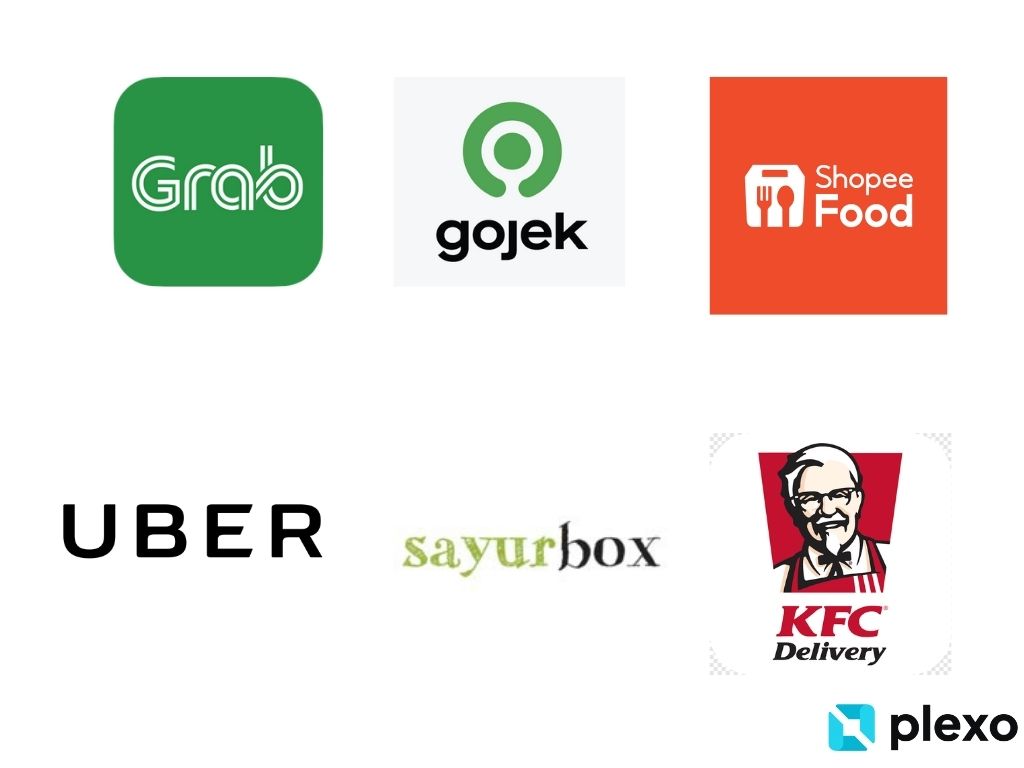 6 Logo online delivery populer yang ada di Indonesia dan di dunia, sepertiGrab, Gojek, Shopee Food, Uber, Sayur box, dan KFC delivery. 